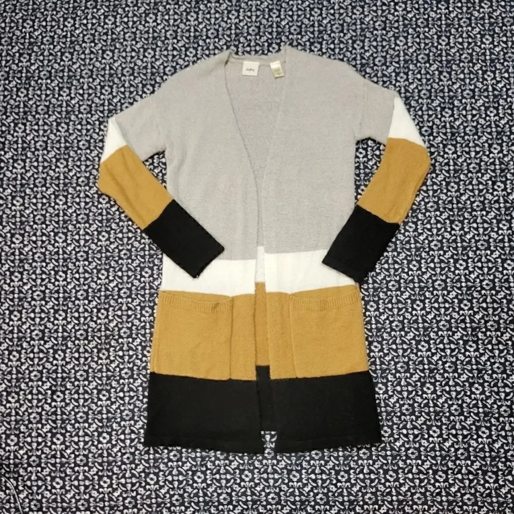 NWOT Daytrip Striped Color Block Butter Soft Fuzzy Casual Comfy Long Cardigan - Picture 1 of 5